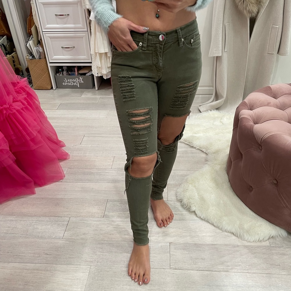 Navy Green Denim Pants